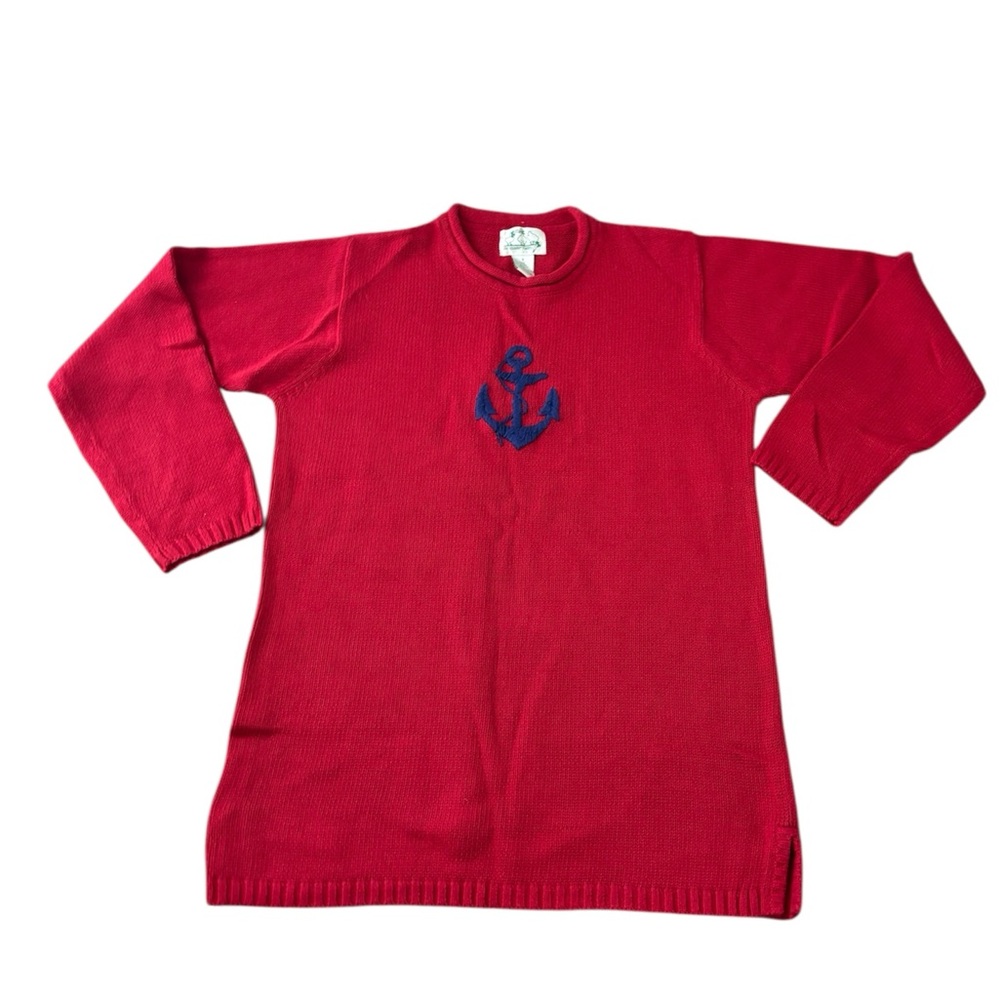 Quacker Factory Red Sweater with Blue Anchor Small